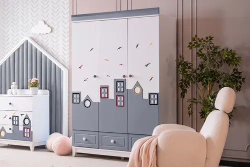 City Gardırop, Gri, 3 Kapaklı
