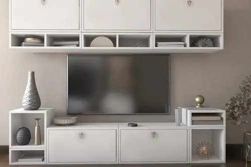 Leron Geniş Depolama Alanlı Çok Bölmeli Duvar Raf Seti Ve Tv Dolabı Nrg Tvt 1004