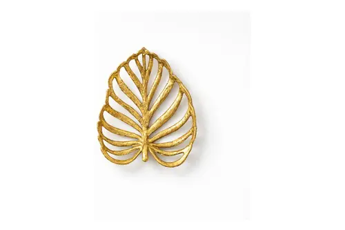 Gold Yaprak Desenlı Dekoratıf Metal Tepsı, 29X25 Cm