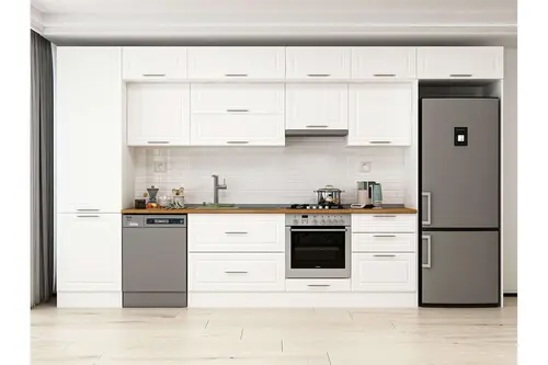 Alvinka 400X240 Cm Klasik Mebran Mutfak Dolabı, Mbb E80B60S60 1 Mebran Beyaz Suntalam