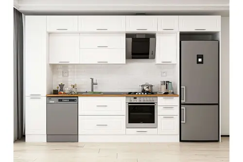 Alvinka 360X240 Cm Klasik Mebran Mutfak Dolabı, Mbb E80B40S40 2 Mebran Beyaz Suntalam