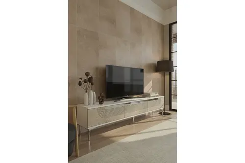 Meyra Tv Sehpası, Beyaz Traverten Silver, 180 Cm, Tsa1805Bts