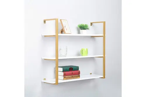 Tasnia Gold Metal Ahşap Duvar Rafı 90 Cm 3 Katlı