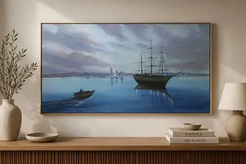 Yelkenli Ve Sandal Orijinal Yağlı Boya Tablo