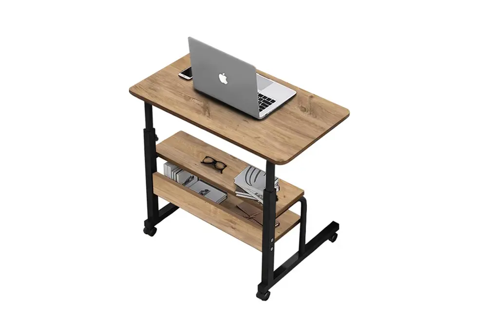 Yükseklik Ayarlı Ve Çift Raflı Laptop Sehpası, Çam, 70X40