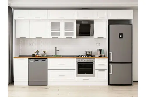 Alvinka 375X240 Cm Klasik Mebran Mutfak Dolabı, Mb E90S45S40 3 Mebran Beyaz Suntalam