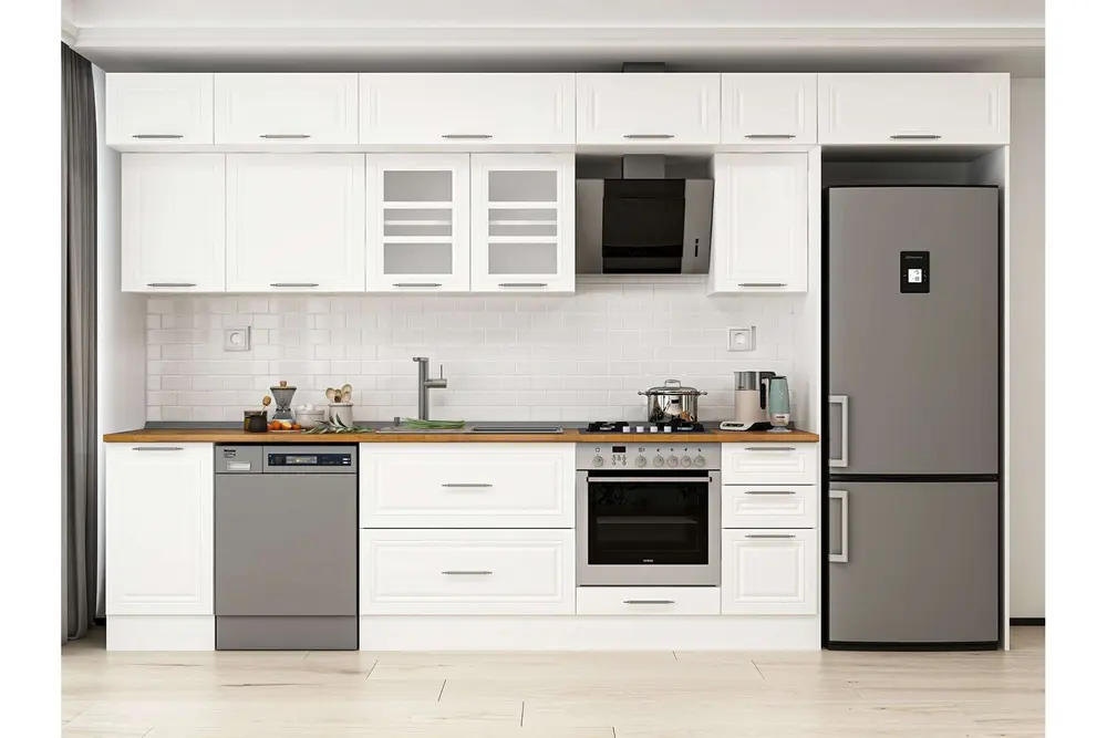 Alvinka 375X240 Cm Klasik Mebran Mutfak Dolabı, Mb E90S45S40 3 Mebran Beyaz Suntalam