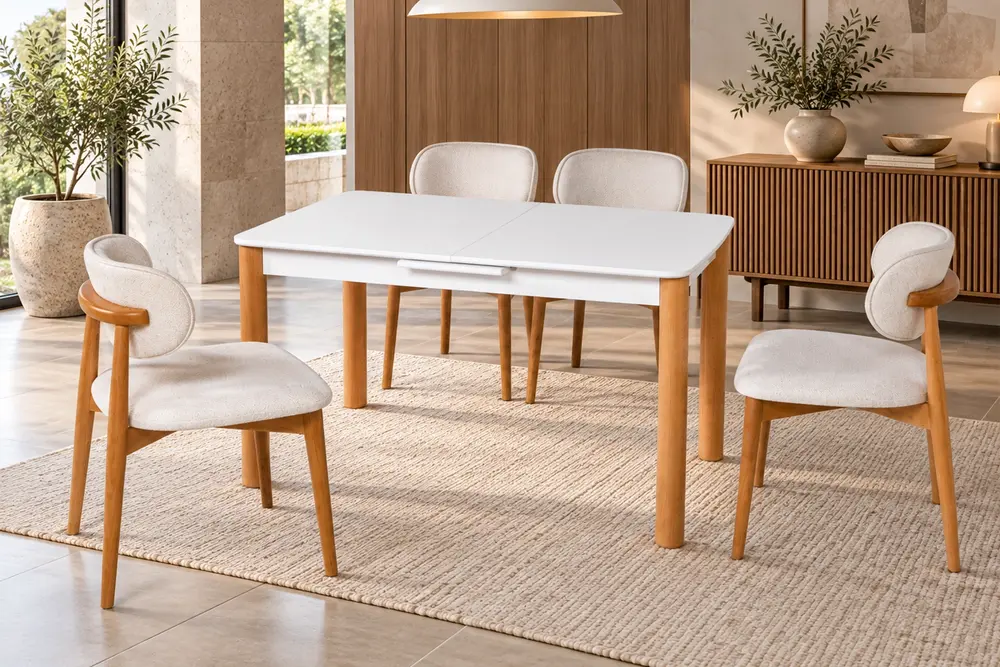 Eliz Bohem Masa, Umay Sandalye, Beyaz, Natural, 130X80
