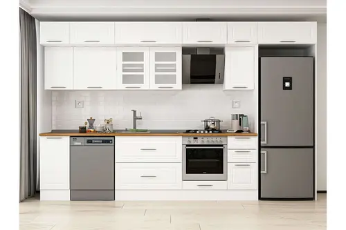 Alvinka 360X240 Cm Klasik Mebran Mutfak Dolabı, Mb E80S40S40 3 Mebran Beyaz Suntalam