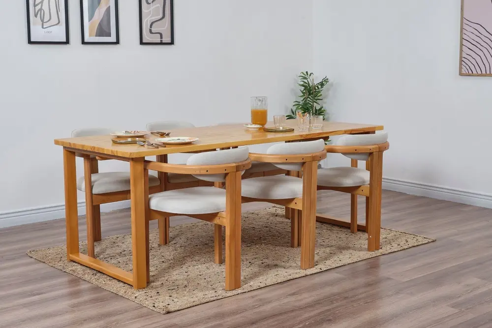 Cheri İskandinav Doğal Masif Masa Takımı, Sırt Minderli