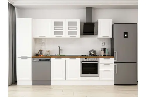 Alvinka 300X210 Cm Klasik Mebran Mutfak Dolabı, Mb E90B45S45 3 Mebran Beyaz Suntalam