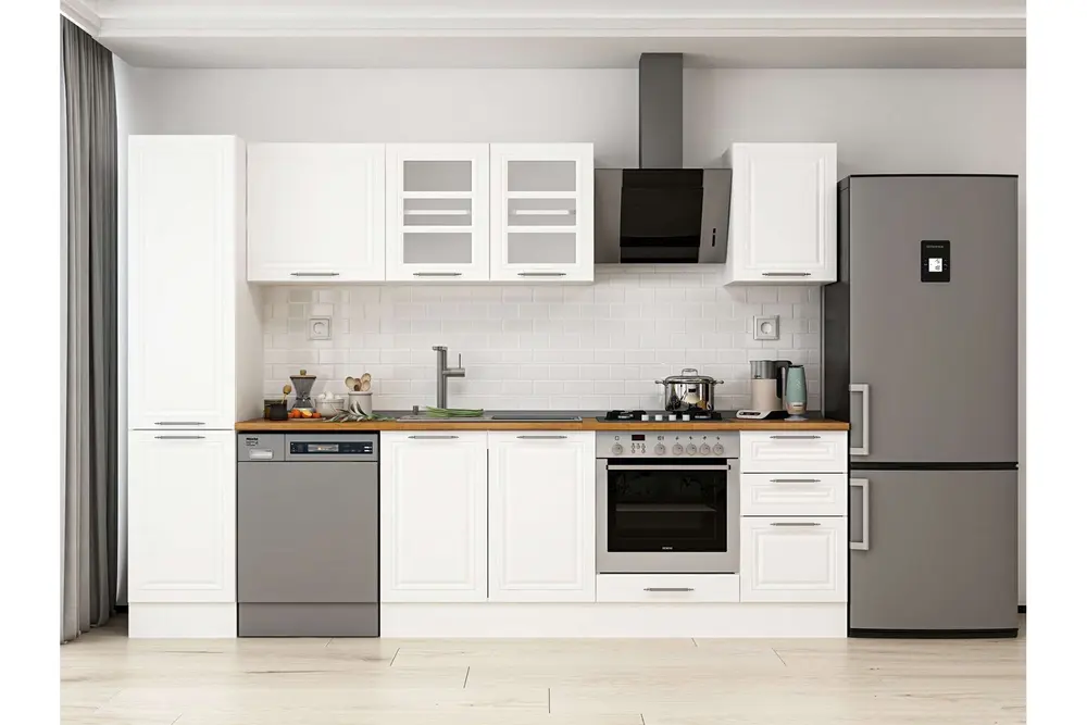 Alvinka 300X210 Cm Klasik Mebran Mutfak Dolabı, Mb E90B45S45 3 Mebran Beyaz Suntalam