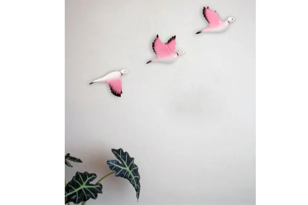 Güvercin Üçlü Duvar Süsü, Pembe