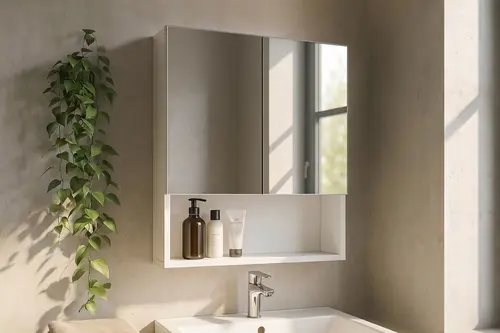 Trama 3 Raflı Aynalı Banyo Üst Dolabı, Beyaz