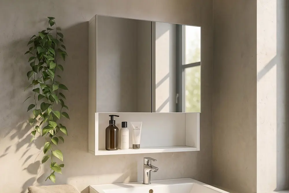 Trama 3 Raflı Aynalı Banyo Üst Dolabı, Beyaz