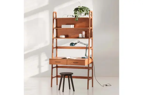 Woodesk Cosmos Ahşap Çalışma Masası, Kitaplık, Tik Renk