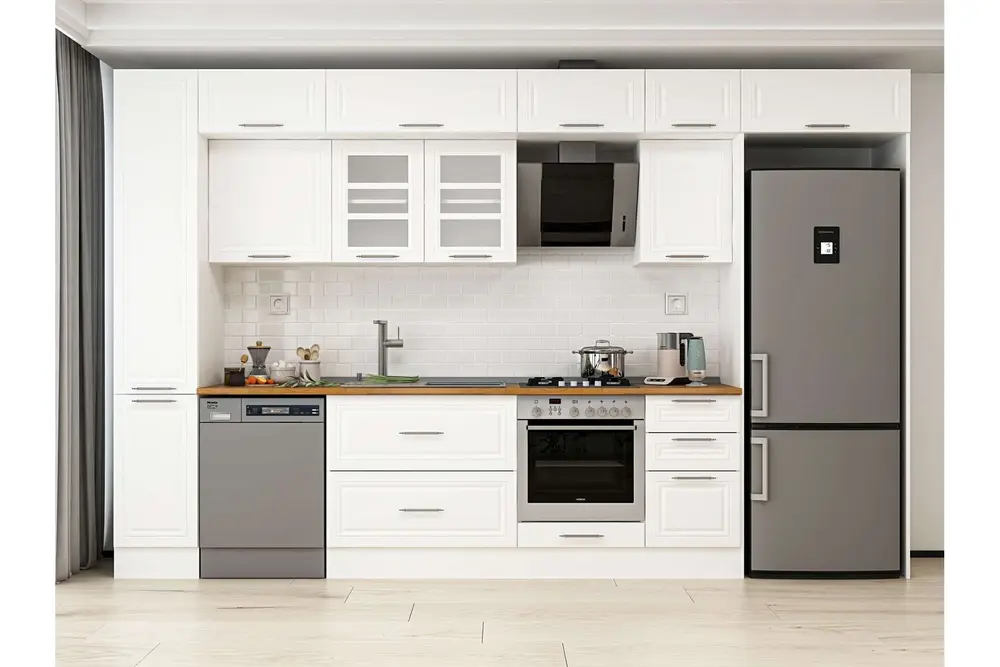 Alvinka 375X240 Cm Klasik Mebran Mutfak Dolabı, Mbb E90B40S45 3 Mebran Beyaz Suntalam