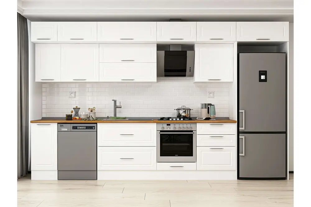 Alvinka 380X240 Cm Klasik Mebran Mutfak Dolabı, Mb E80S40S60 2 Mebran Beyaz Suntalam