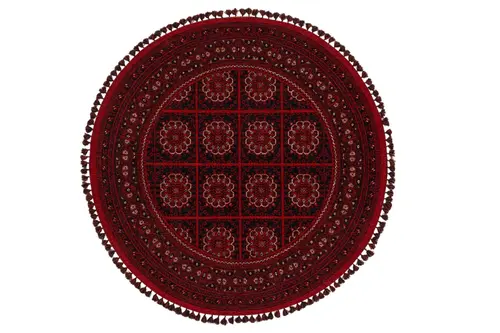 Zagros Kırmızı 03 Yuvarlak Etnik Desenli Halı, 120X120