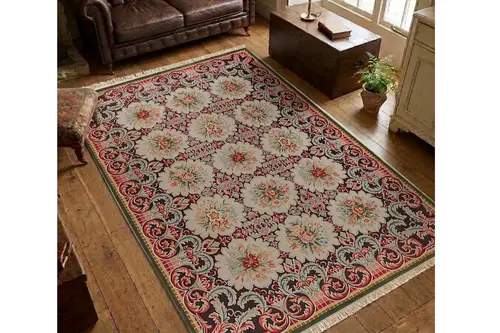 Simetrik Çiçekler Dokulu Dokuma Taban Halı, 670 Yng 80X150 Cm